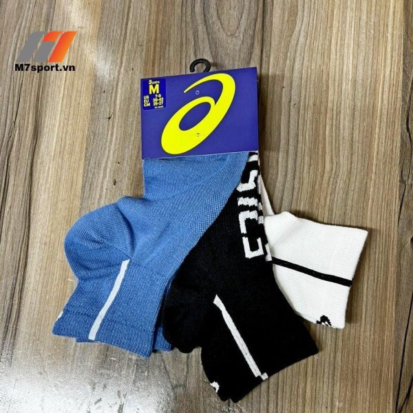 VỚ cổ trung Asics cổ ngắn 3PK short - Xanh Trắng Đen
